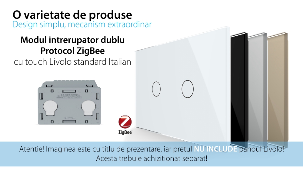 Modul intrerupator dublu cu touch Livolo, protocol ZigBee, standard Italian