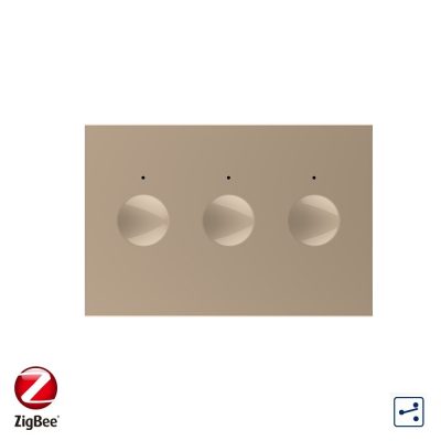 Modul intrerupator triplu cap scara / cap cruce cu touch Livolo, protocol ZigBee, standard Italian, Serie noua culoare aurie