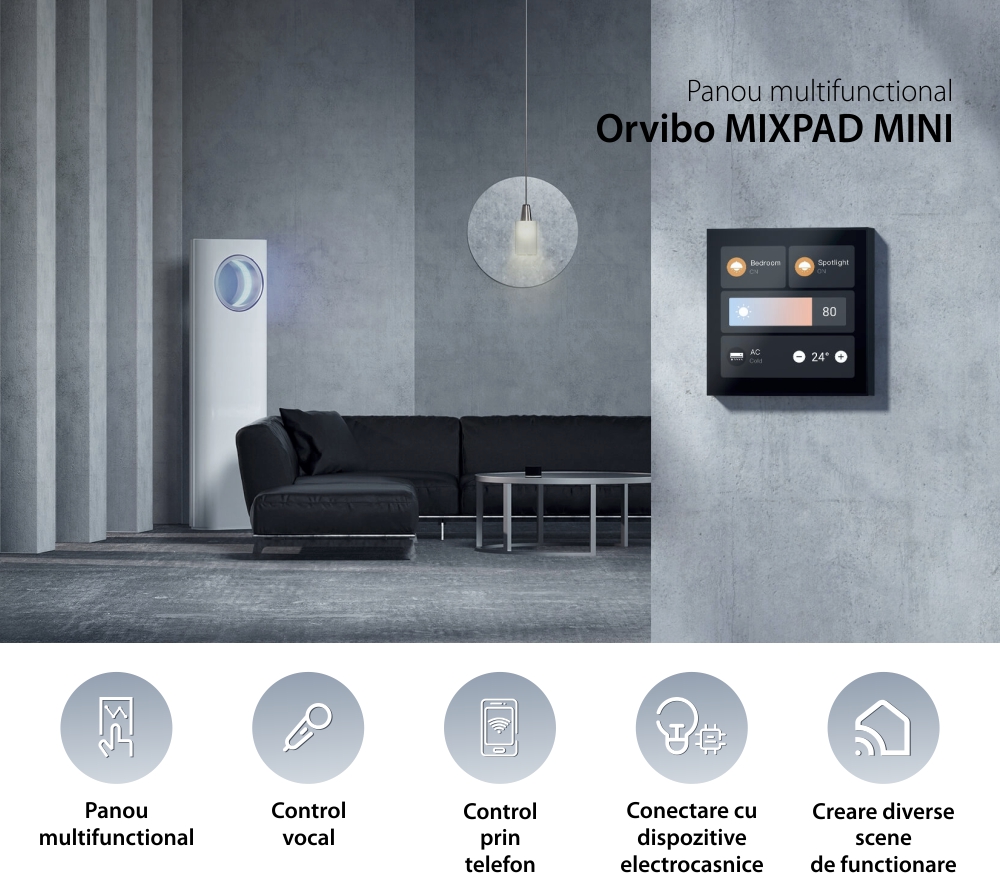 Panou multifunctional inteligent Orvibo MixPad Mini, Wi-Fi, Display 4″, Control vocal / aplicatie