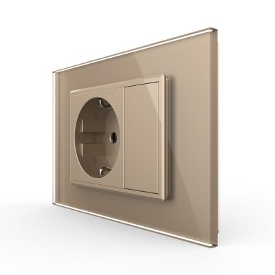 Priza simpla cu blank Livolo cu rama din sticla 3M, standard Italian, Serie noua culoare aurie