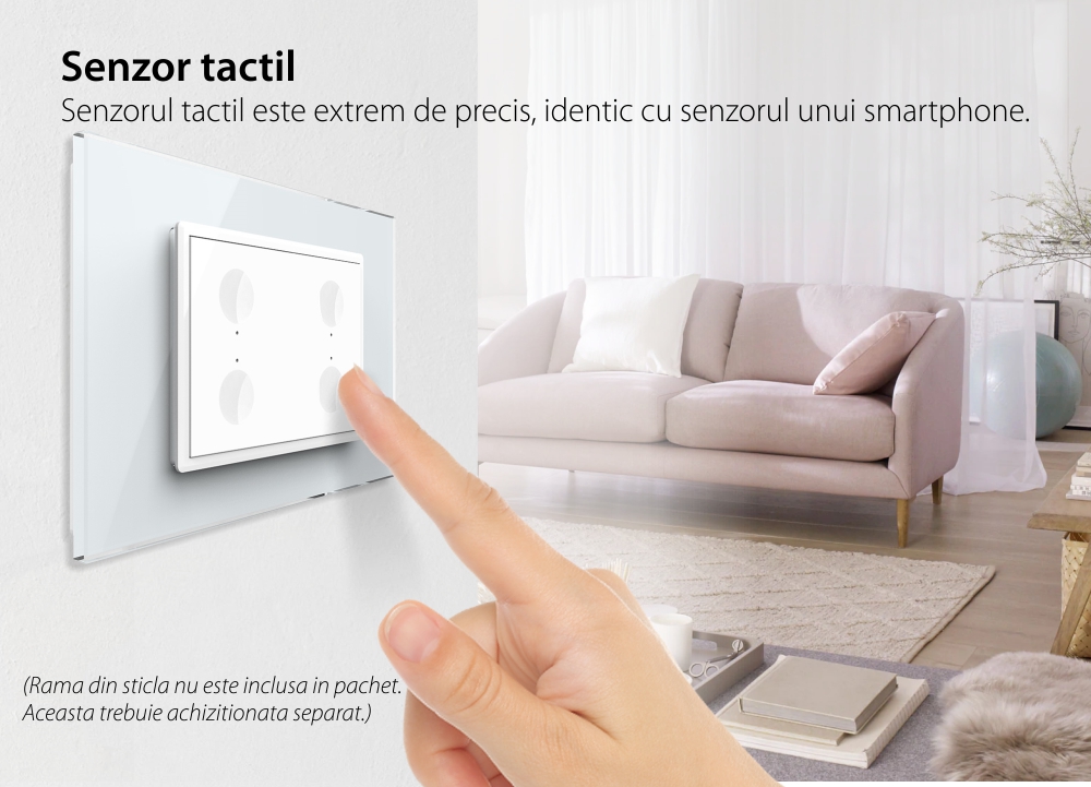 Modul intrerupator cvadruplu cap scara / cap cruce cu touch Livolo, protocol ZigBee, standard Italian, Serie noua