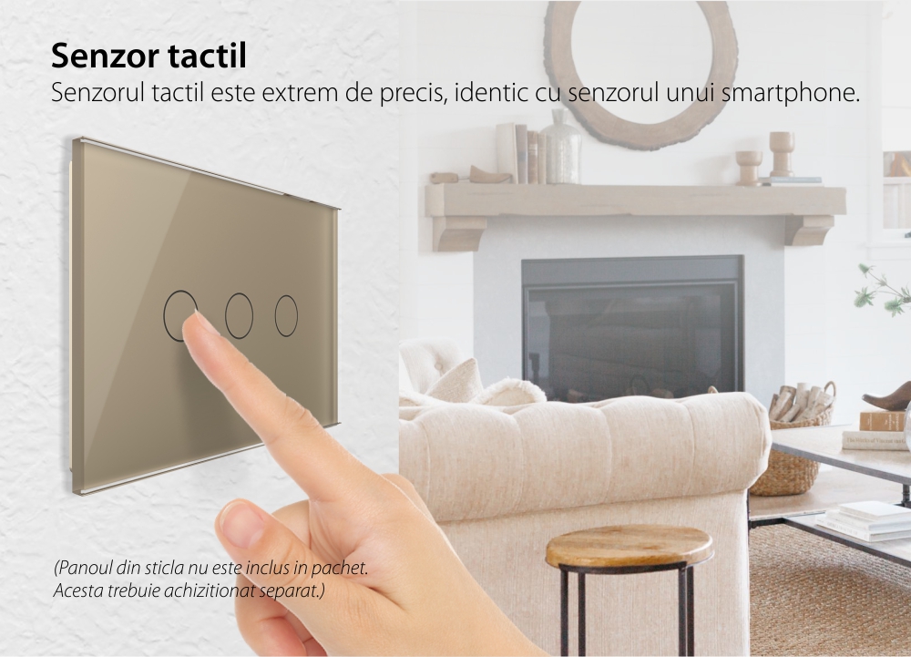 Modul intrerupator triplu cap scara / cruce cu touch Livolo, protocol ZigBee, standard Italian