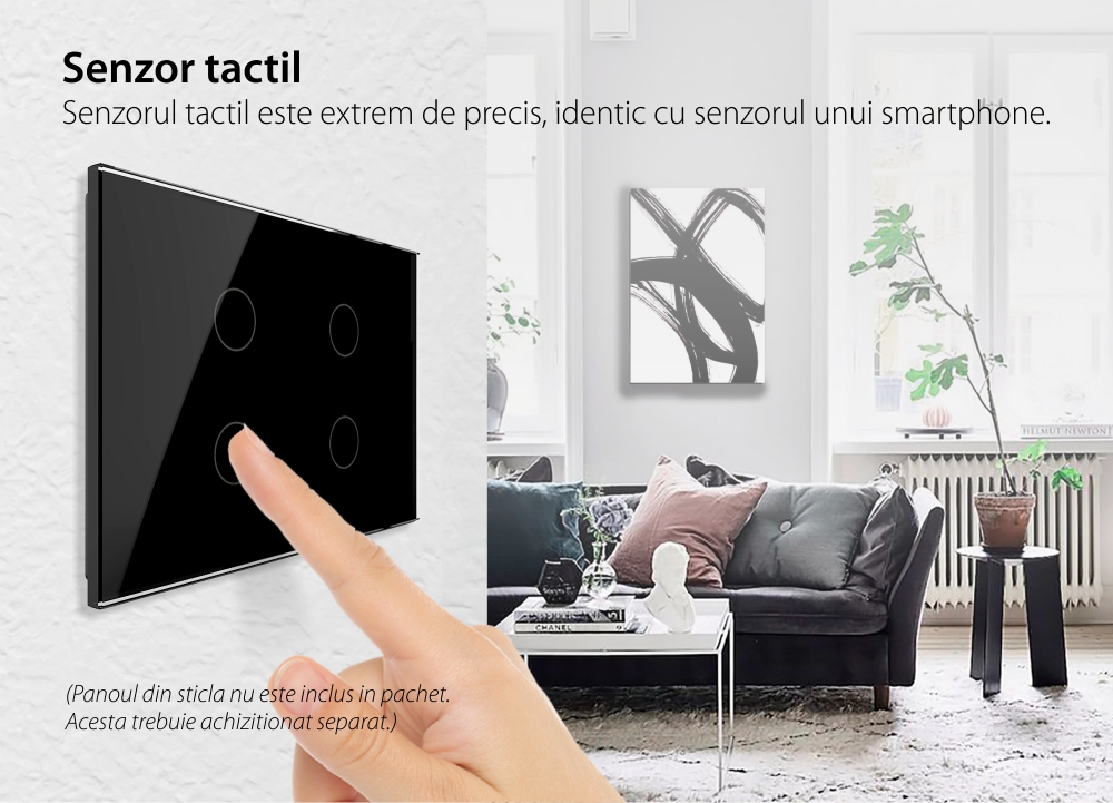 Modul intrerupator cvadruplu cap scara / cruce wireless cu touch Livolo, standard Italian