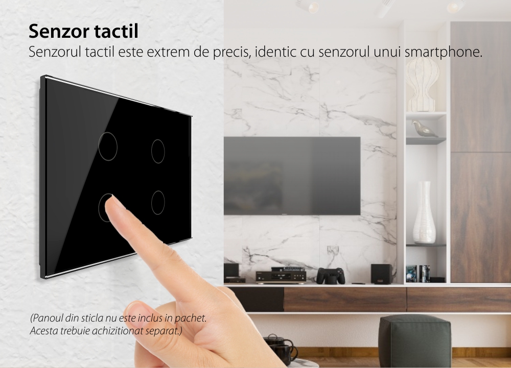 Modul intrerupator cvadruplu wireless cu touch Livolo, standard Italian