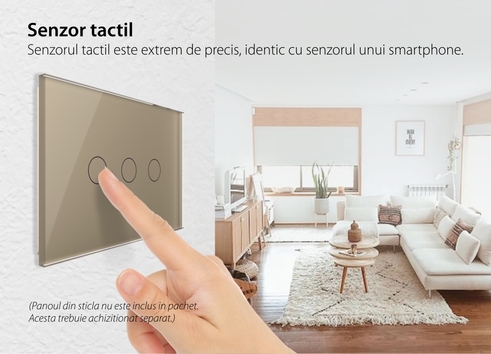 Modul intrerupator triplu cap scara / cruce wireless cu touch Livolo, standard Italian