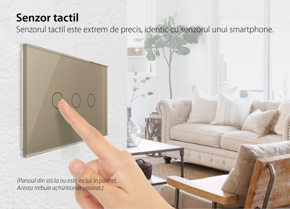 Modul intrerupator triplu cu touch Livolo, protocol ZigBee, standard Italian