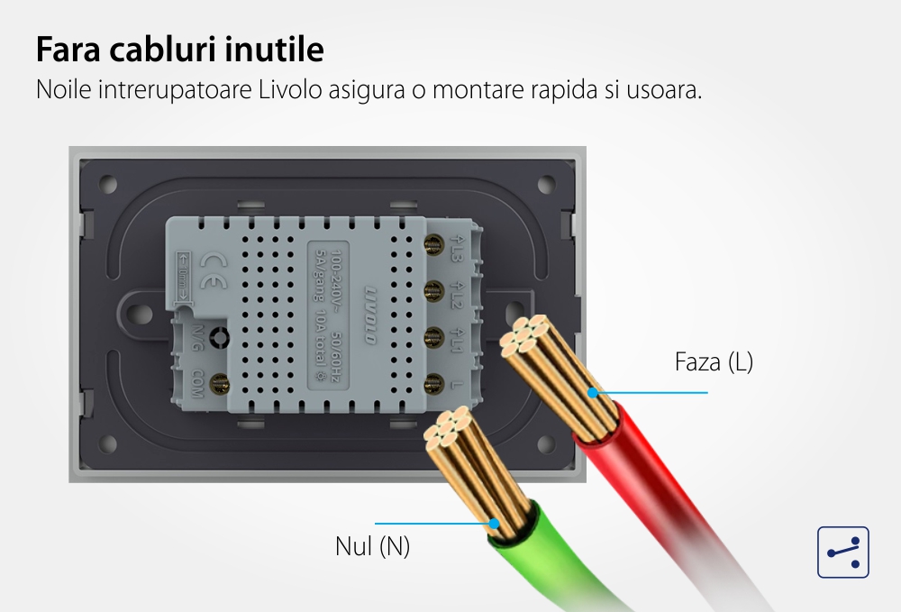 Modul intrerupator triplu cap scara / cruce cu touch Livolo standard Italian