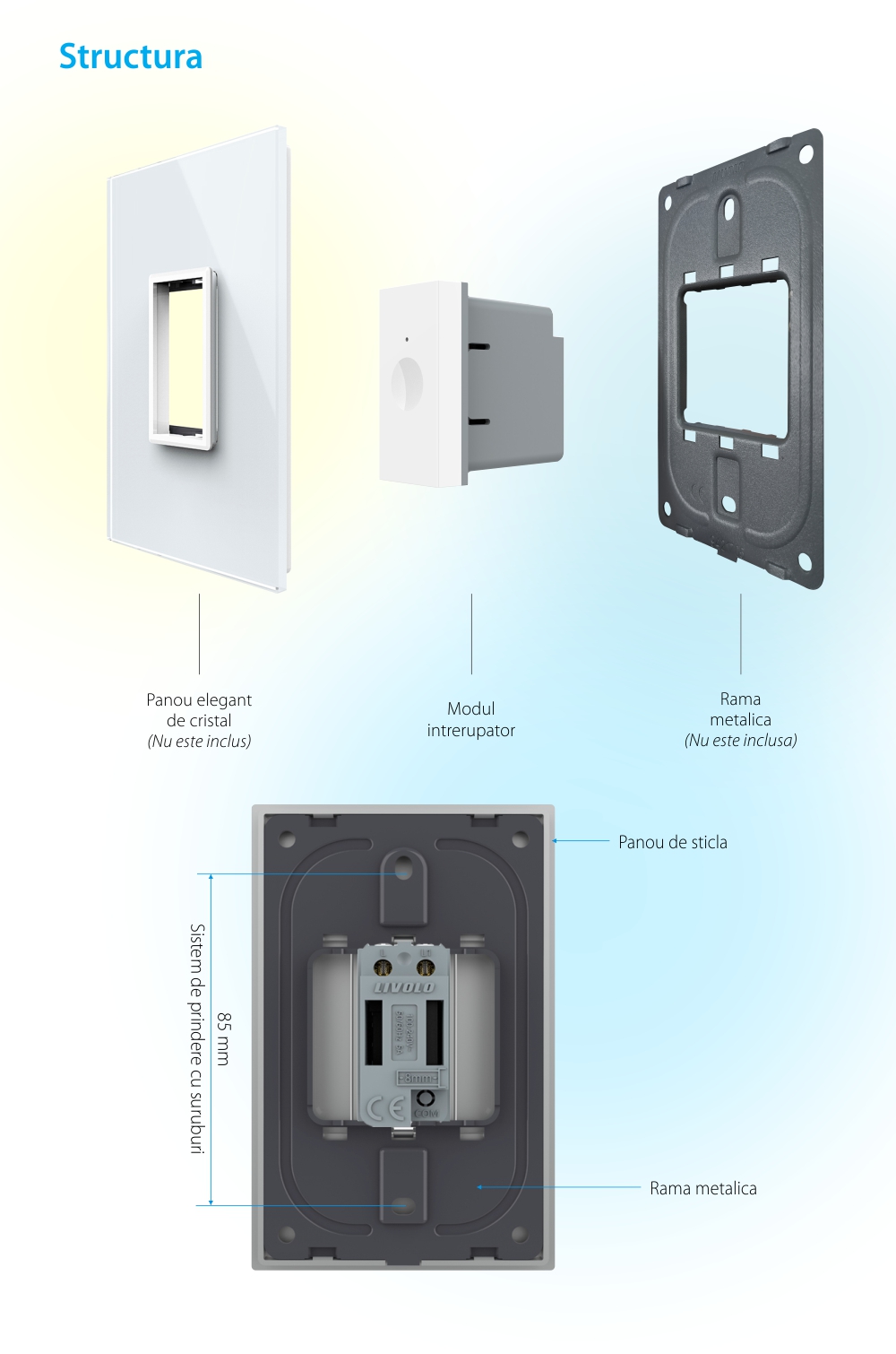 Modul intrerupator simplu cu touch Livolo 1M standard Italian, Serie noua