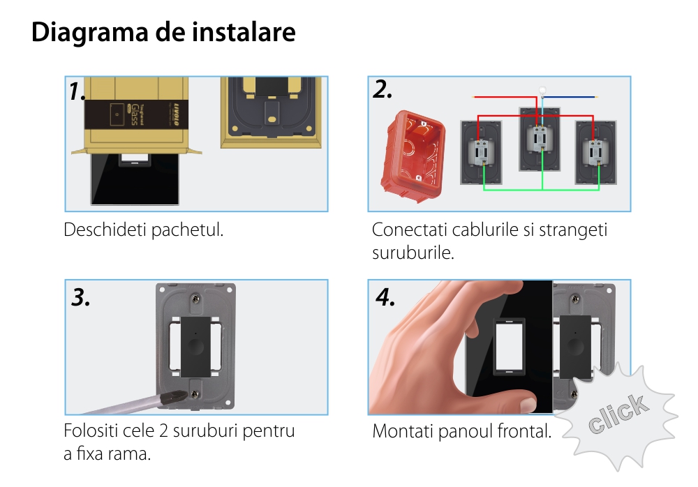 Modul intrerupator simplu cap scara / cruce cu touch Livolo 1M standard Italian, Serie noua