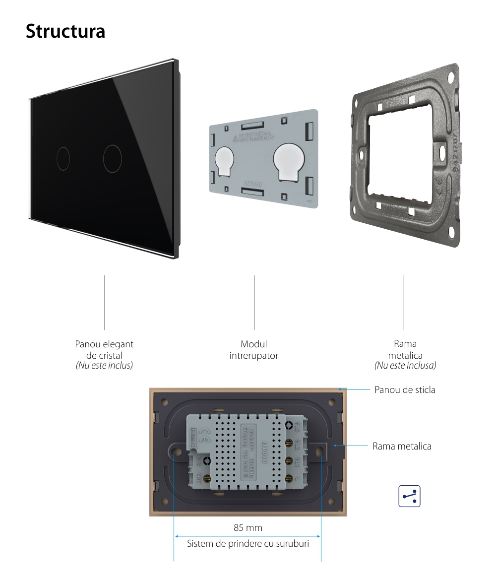 Modul intrerupator dublu cap scara / cruce cu touch Livolo, standard Italian