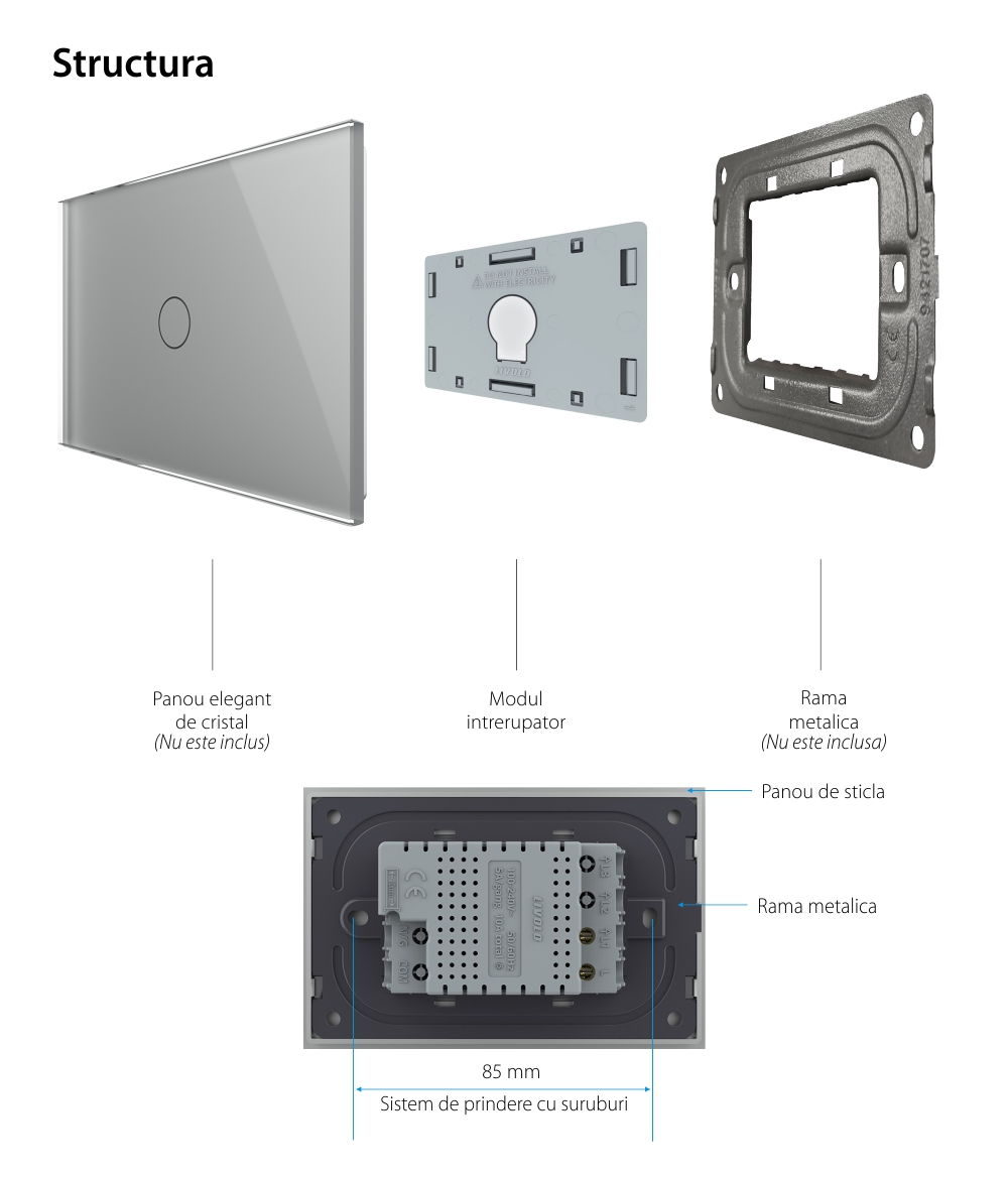 Modul intrerupator simplu cu touch Livolo standard Italian