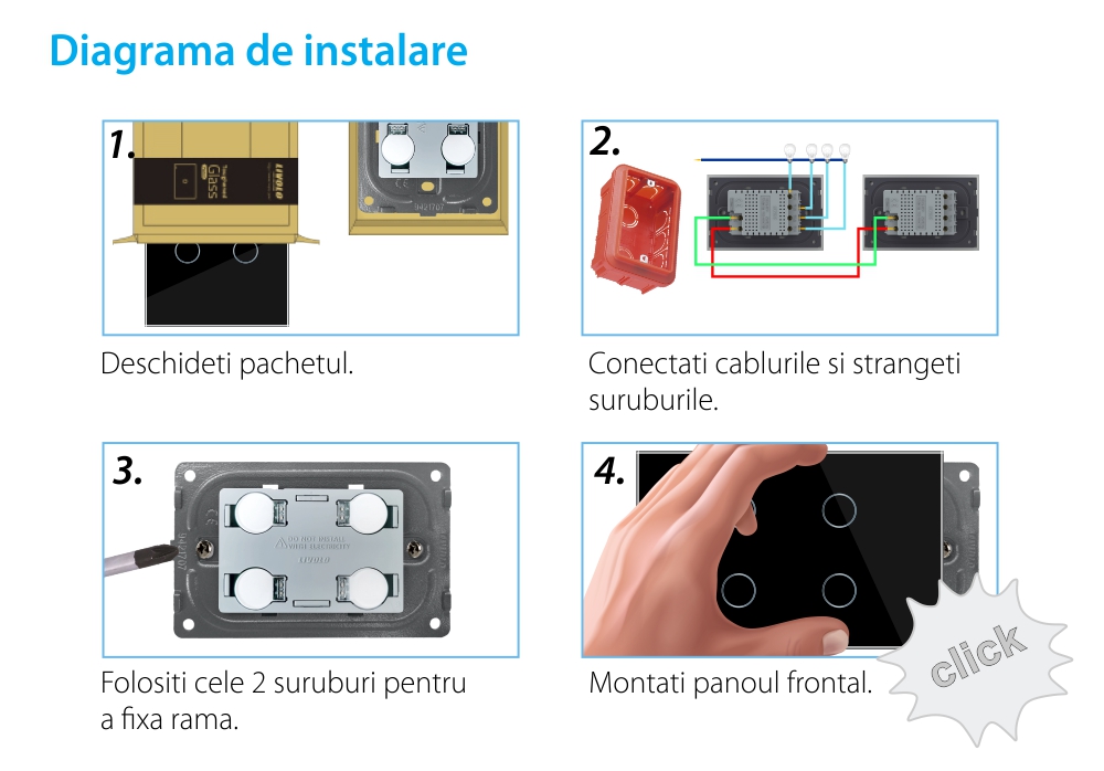 Modul intrerupator cvadruplu cap scara / cruce cu touch Livolo, standard Italian