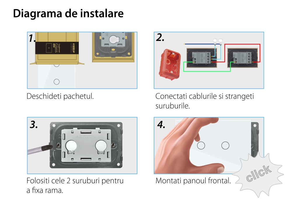 Modul intrerupator dublu cap scara / cruce cu touch Livolo, standard Italian