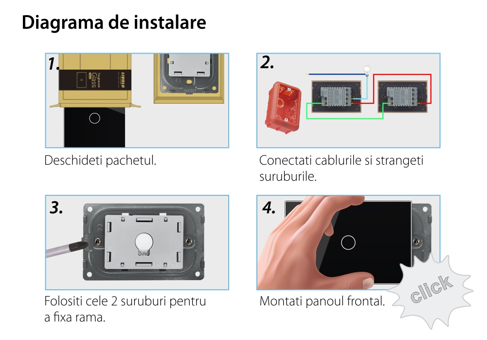 Modul intrerupator simplu cap scara / cruce cu touch Livolo, standard Italian