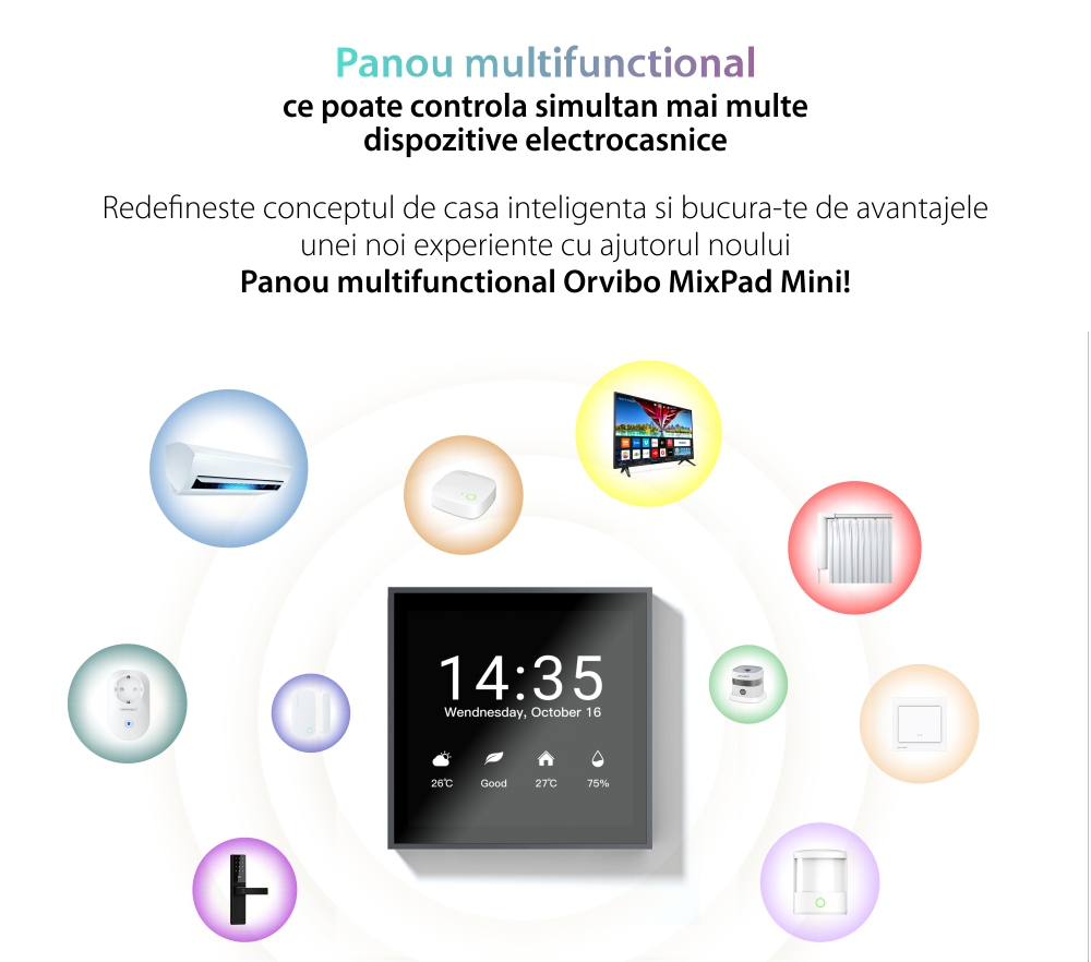 Panou multifunctional inteligent Orvibo MixPad Mini, Wi-Fi, Display 4″, Control vocal / aplicatie