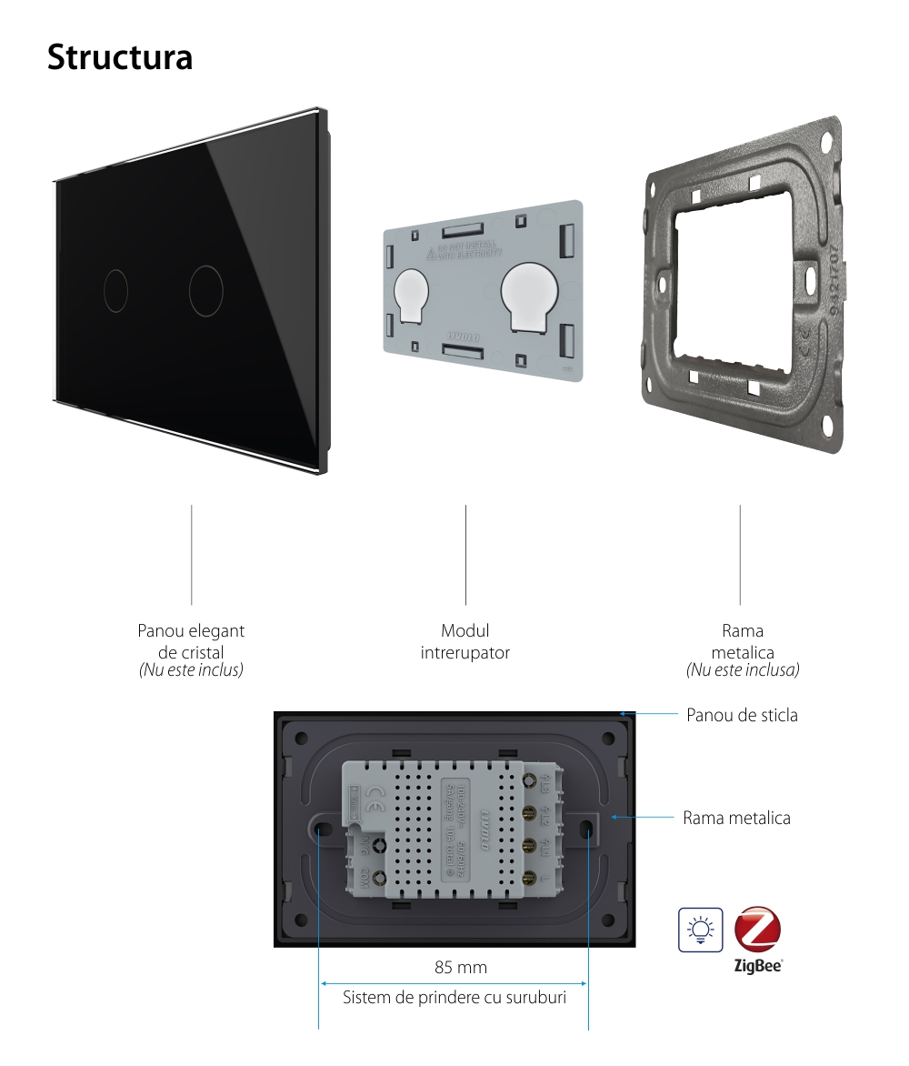 Modul intrerupator cu variator dublu cu touch Livolo, protocol ZigBee, standard Italian