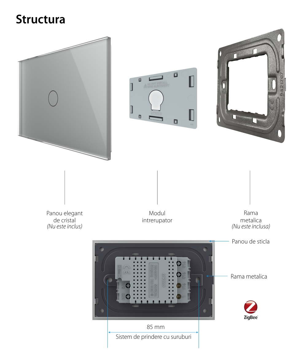 Modul intrerupator simplu cu touch Livolo, protocol ZigBee, standard Italian