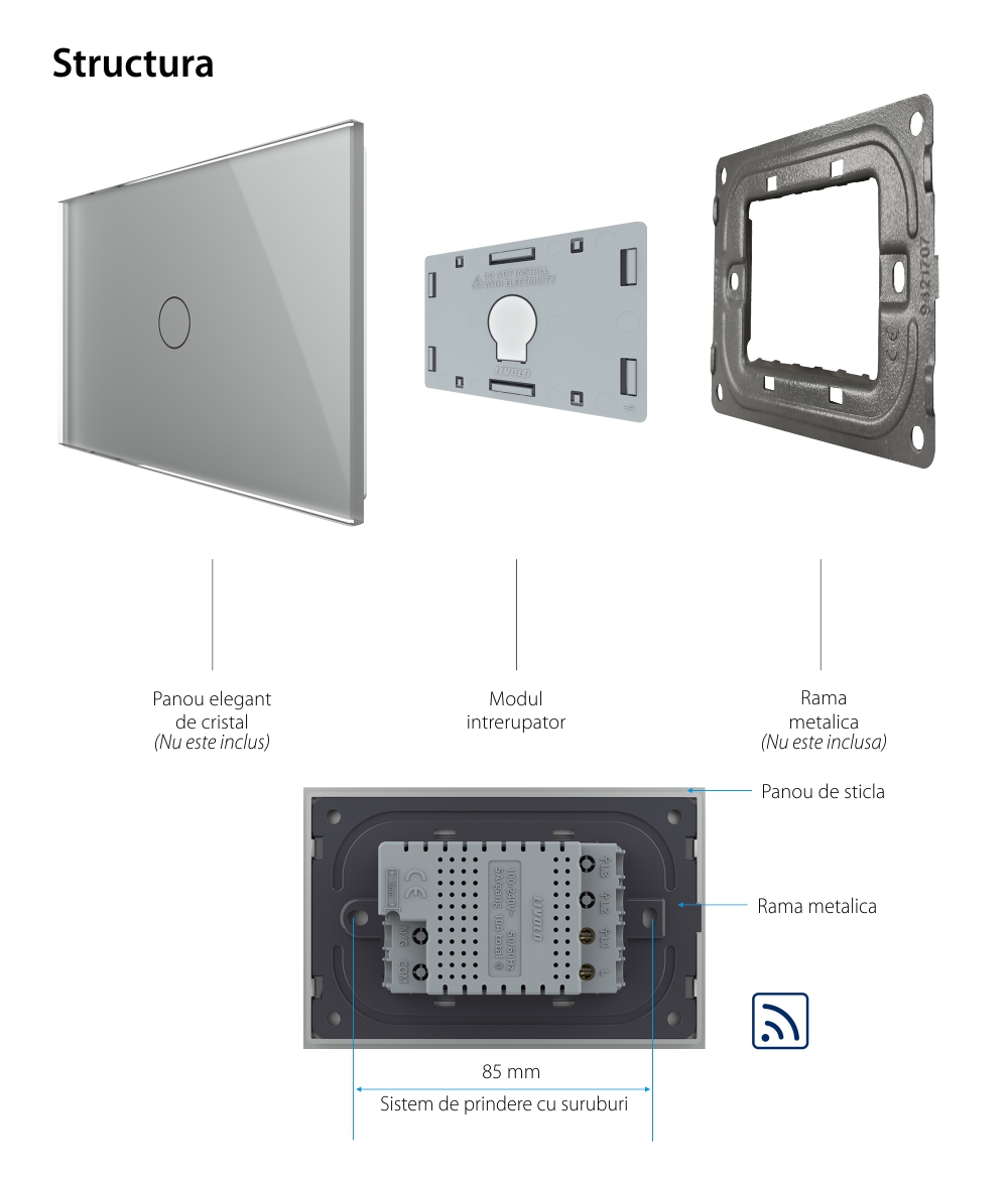 Modul intrerupator simplu wireless cu touch Livolo, standard Italian