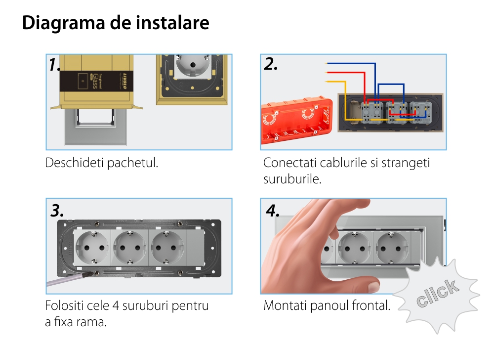 Priza tripla cu blank Livolo cu rama din sticla 6/7 module – standard Italian