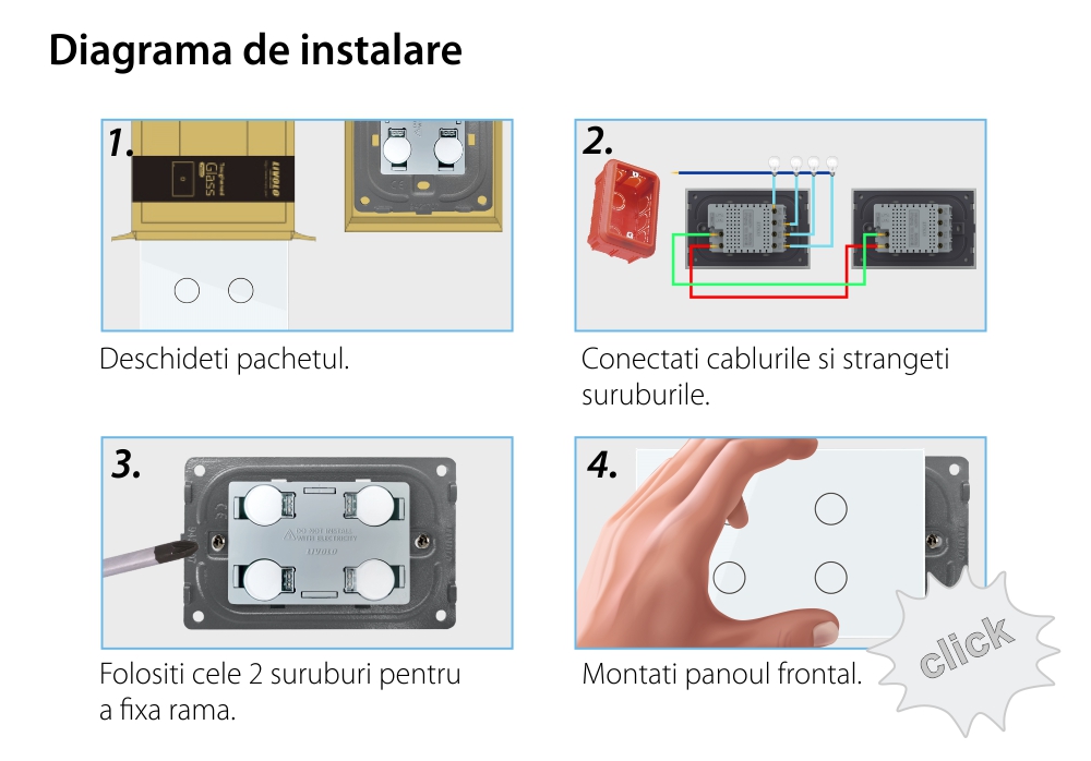 Intrerupator cvadruplu cap scara / cruce cu touch Livolo din sticla, standard Italian – Serie noua