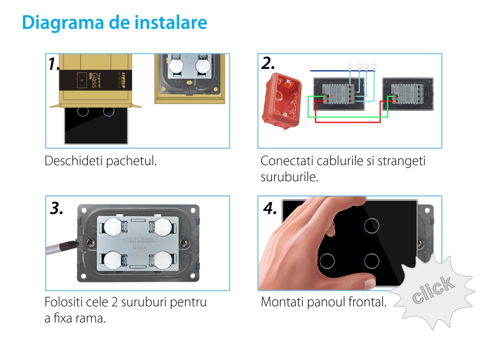 Modul intrerupator cvadruplu cap scara / cruce cu touch Livolo, protocol ZigBee, standard Italian