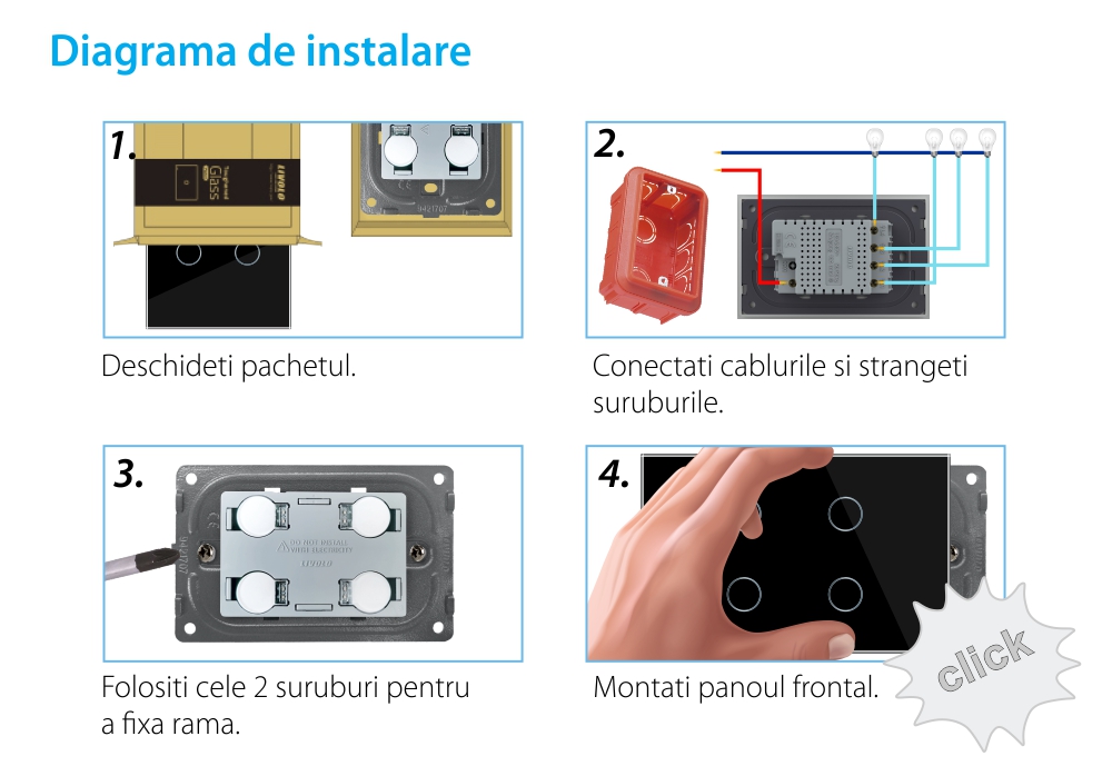 Modul intrerupator cvadruplu cu touch Livolo, protocol ZigBee, standard Italian