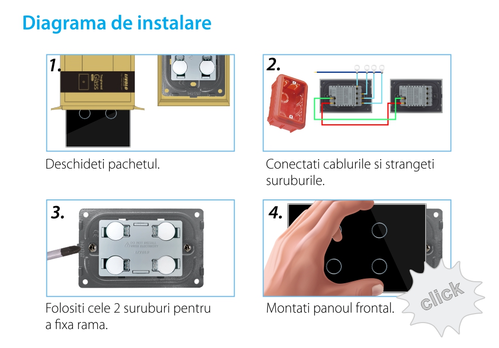 Modul intrerupator cvadruplu cap scara / cruce wireless cu touch Livolo, standard Italian