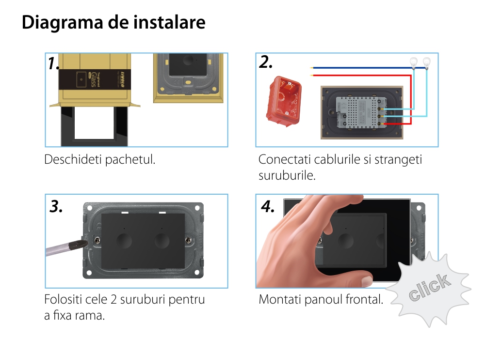 Intrerupator cu variator dublu cu touch Livolo cu rama din sticla, standard Italian, protocol ZigBee – Serie noua