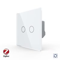 Intrerupator Dublu cu Reset si Contact Uscat Livolo cu Rama din Sticla, ZigBee – Serie Noua