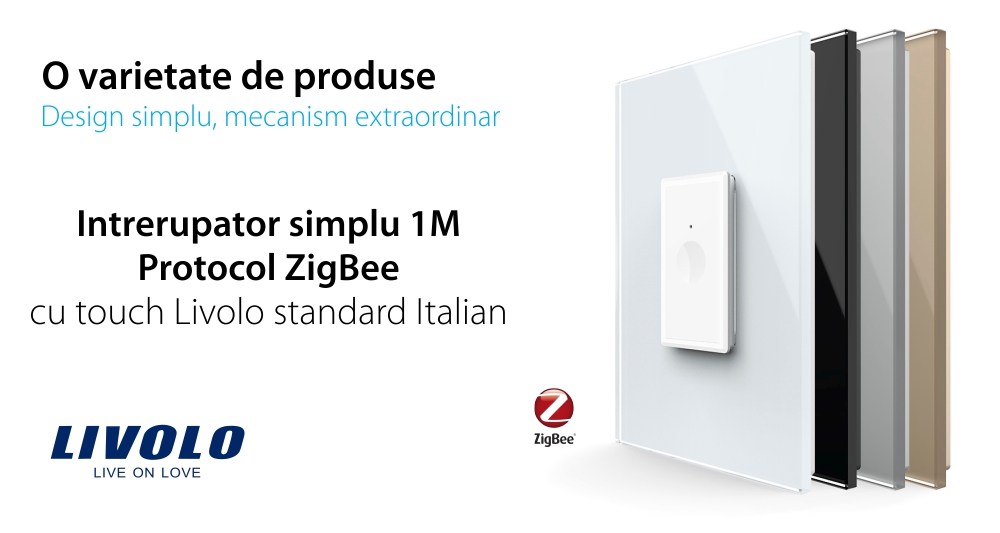 Intrerupator Simplu cu Touch Livolo cu Rama Din Sticla 1M, Zigbee – Serie Noua