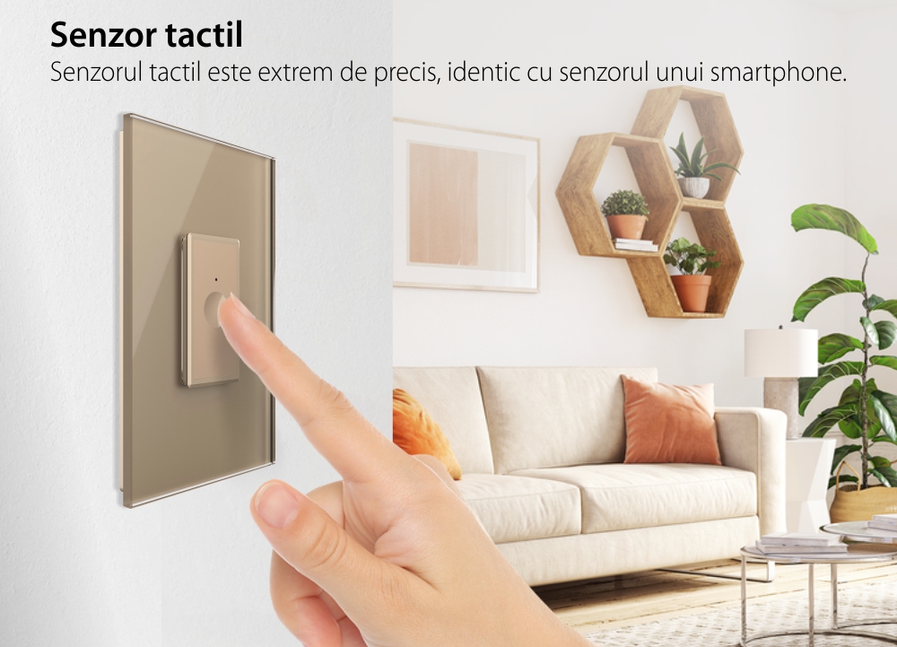 Intrerupator Simplu cu Touch Livolo cu Rama Din Sticla 1M – Serie Noua