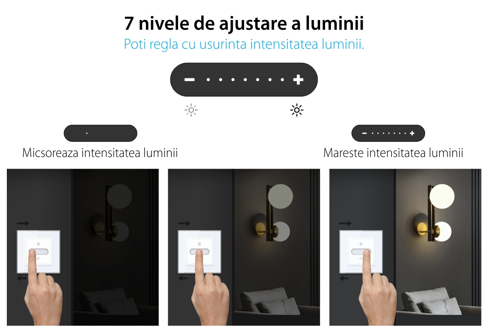 Intrerupator Simplu Cap Scara / Cruce cu Variator Livolo cu Rama din Sticla, ZigBee – Serie Noua