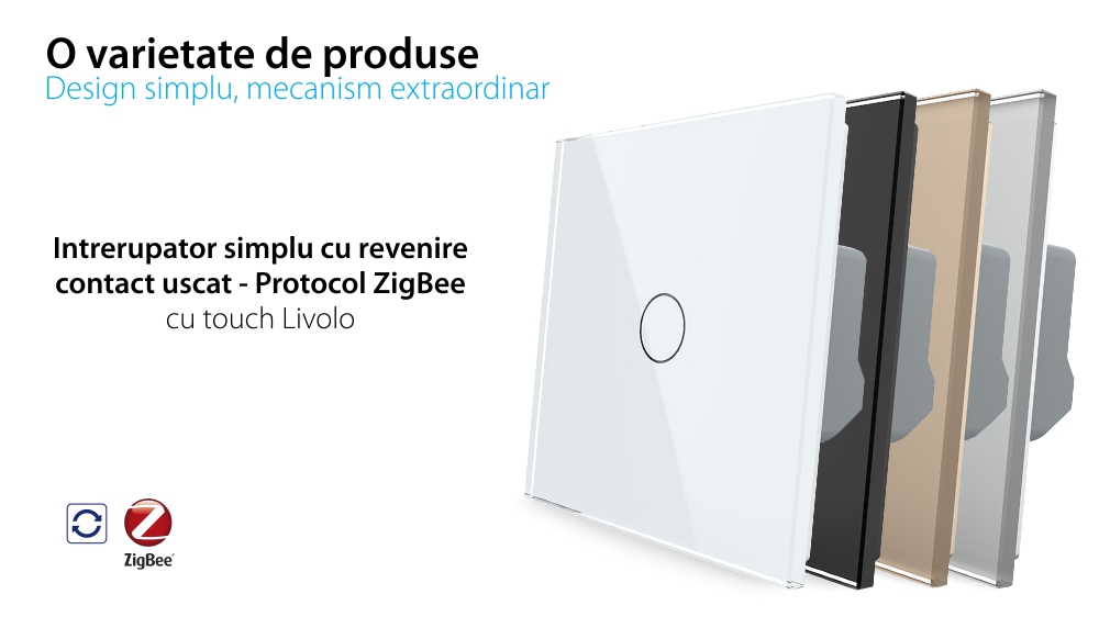 Intrerupator Simplu cu Reset si Contact Uscat Livolo cu Rama din Sticla, ZigBee – Serie Noua