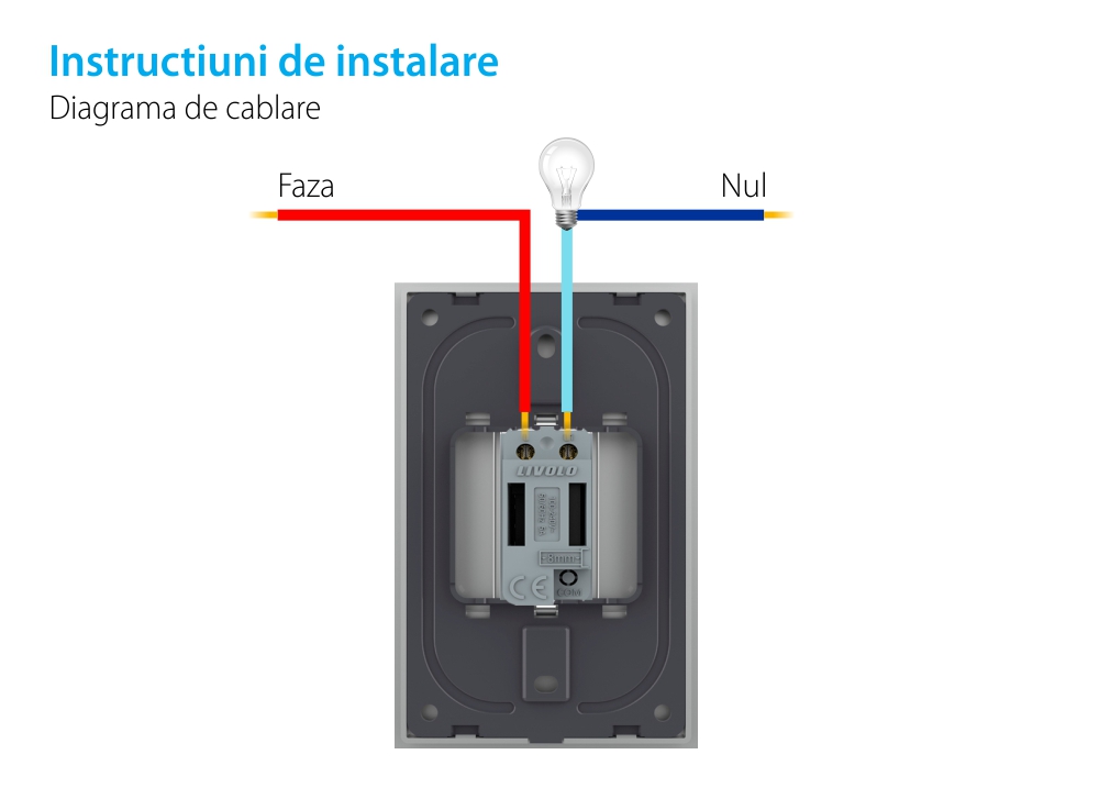 Intrerupator Simplu cu Touch Livolo cu Rama Din Sticla 1M – Serie Noua