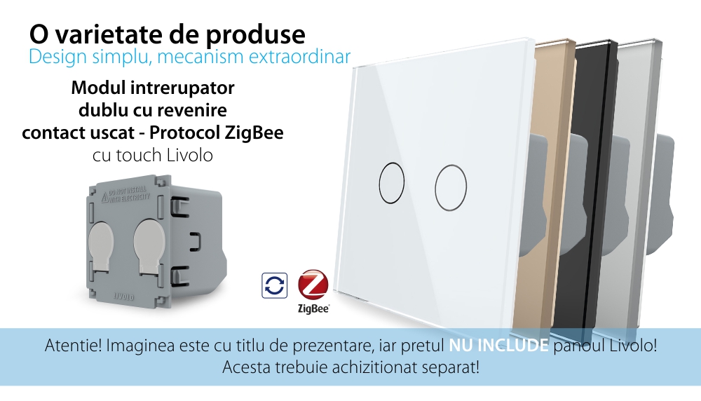 Modul Intrerupator Dublu cu Reset si Contact Uscat Livolo, ZigBee – Serie Noua