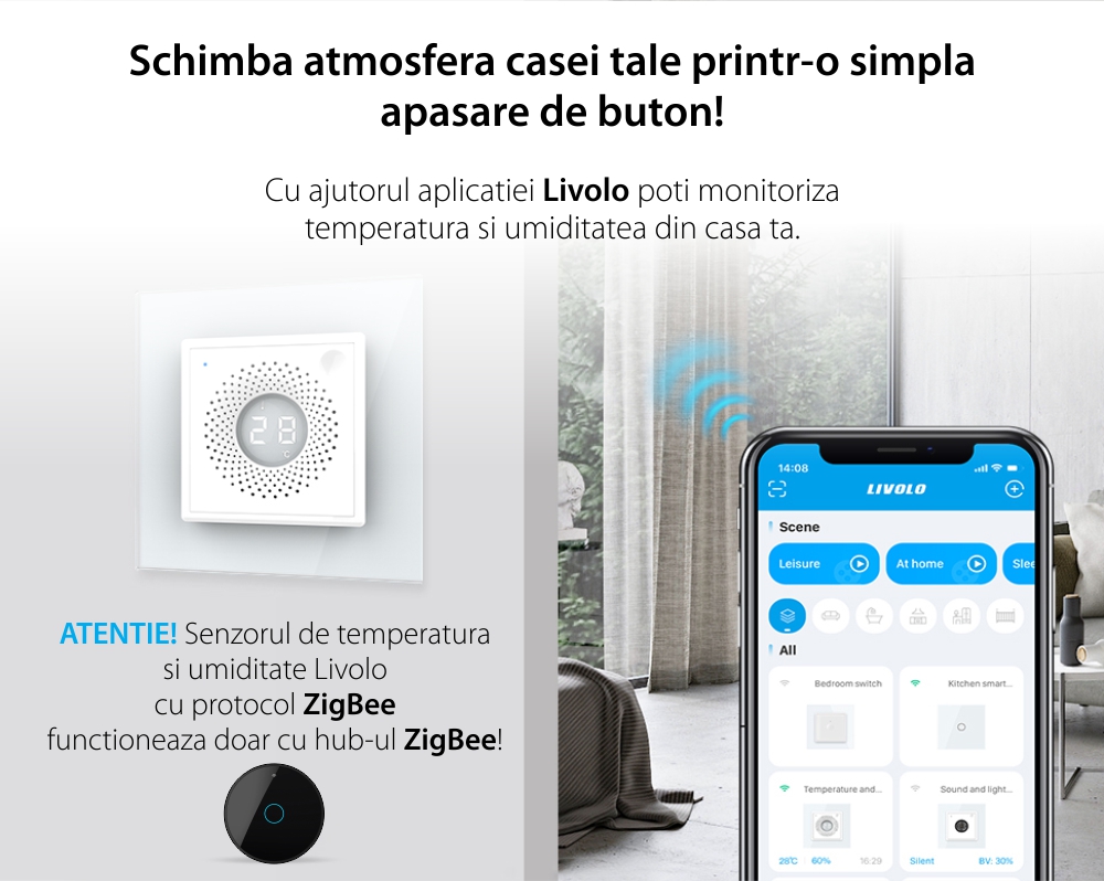 Modul Senzor de Temperatura si Umiditate Livolo, ZigBee