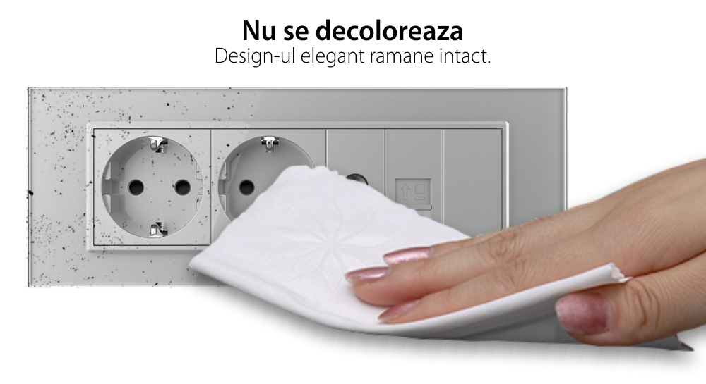 Priza Tripla cu Blank Livolo cu Rama din Sticla 2 Prize Schuko+TV/internet, Standard Italian – Serie Noua