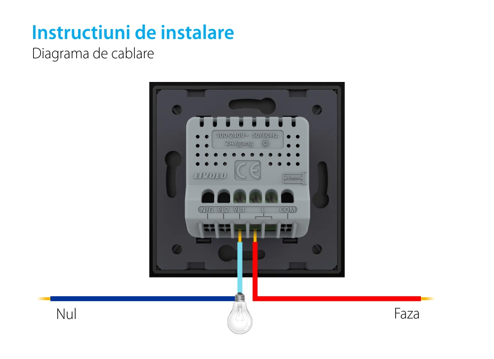 Intrerupator Simplu cu Variator Livolo cu Rama din Sticla, ZigBee – Serie Noua