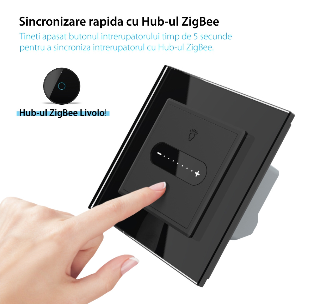 Intrerupator Simplu Cap Scara / Cruce cu Variator Livolo cu Rama din Sticla, ZigBee – Serie Noua