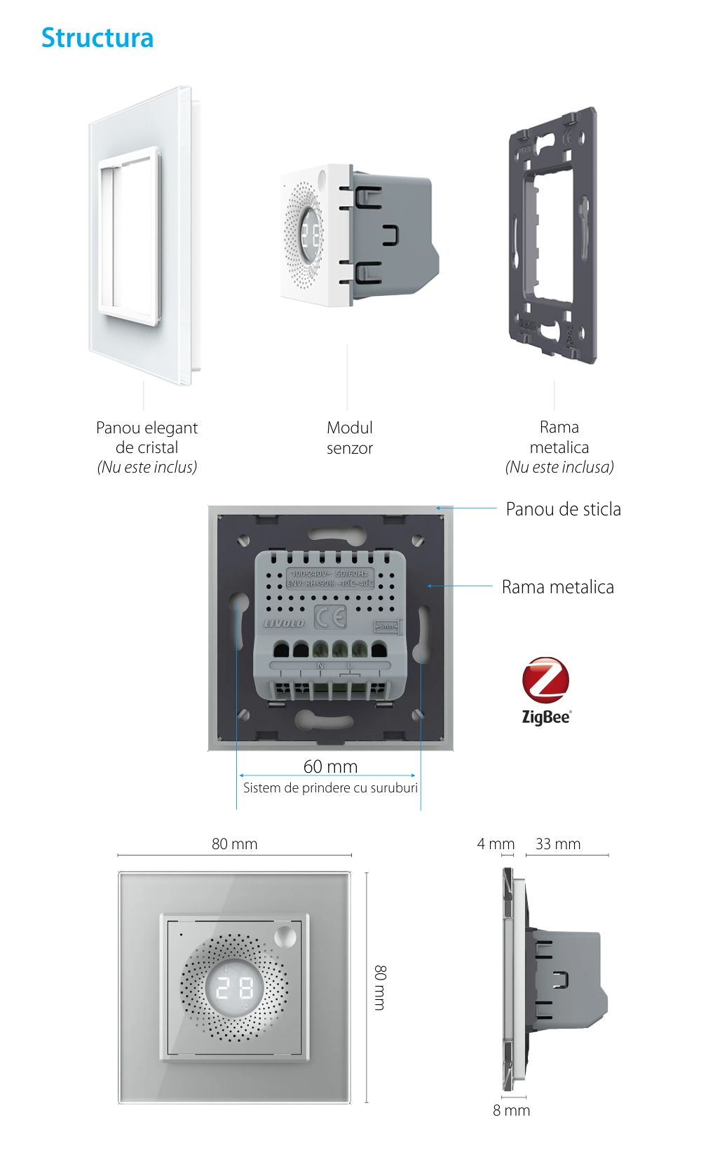 Modul Senzor de Temperatura si Umiditate Livolo, ZigBee