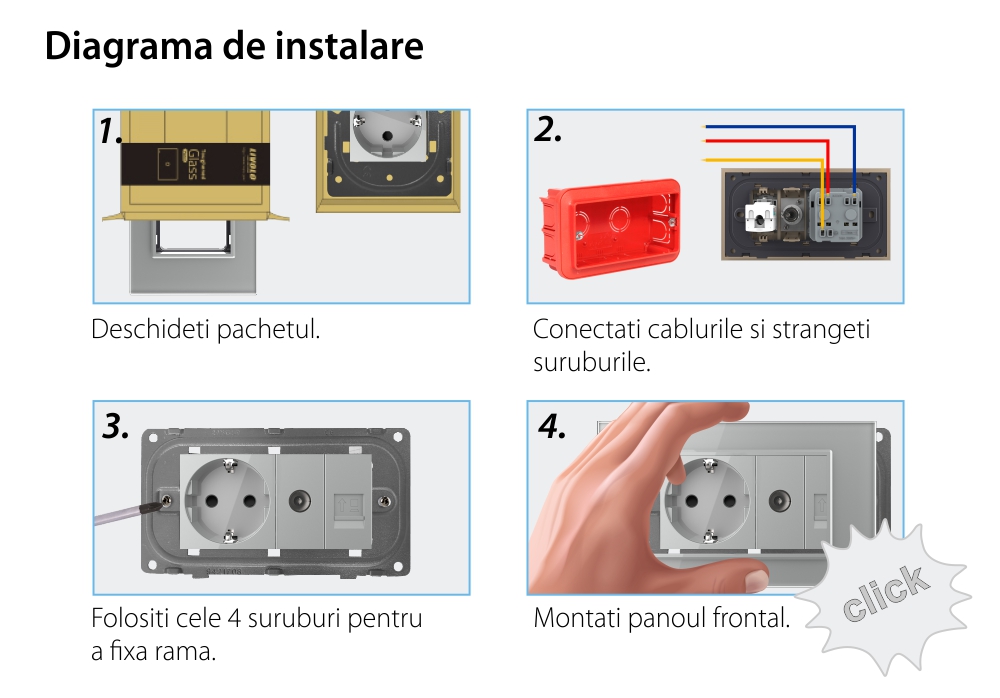 Priza Dubla Livolo cu Rama din Sticla 1 Priza Schuko+TV/internet, Standard Italian – Serie Noua