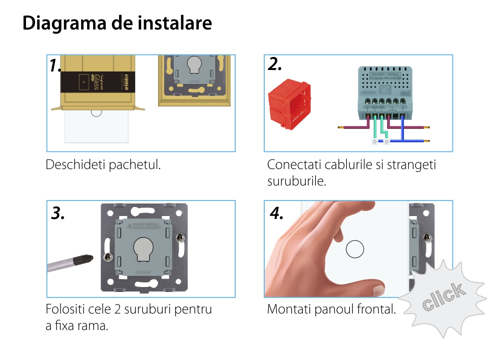 Intrerupator Simplu cu Reset si Contact Uscat Livolo cu Rama din Sticla, ZigBee – Serie Noua