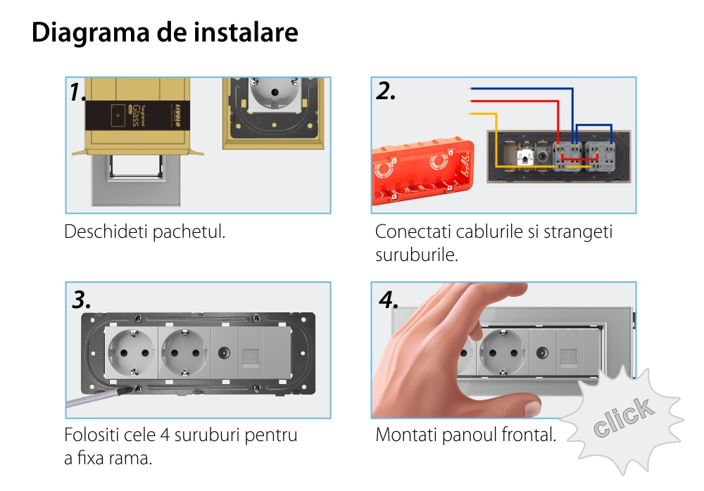 Priza Tripla cu Blank Livolo cu Rama din Sticla 2 Prize Schuko+TV/internet, Standard Italian – Serie Noua