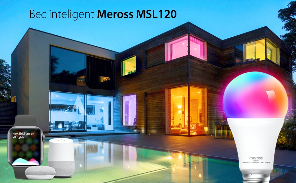 Bec inteligent Meross MSL120, Iluminare RBG, 810 Lumeni