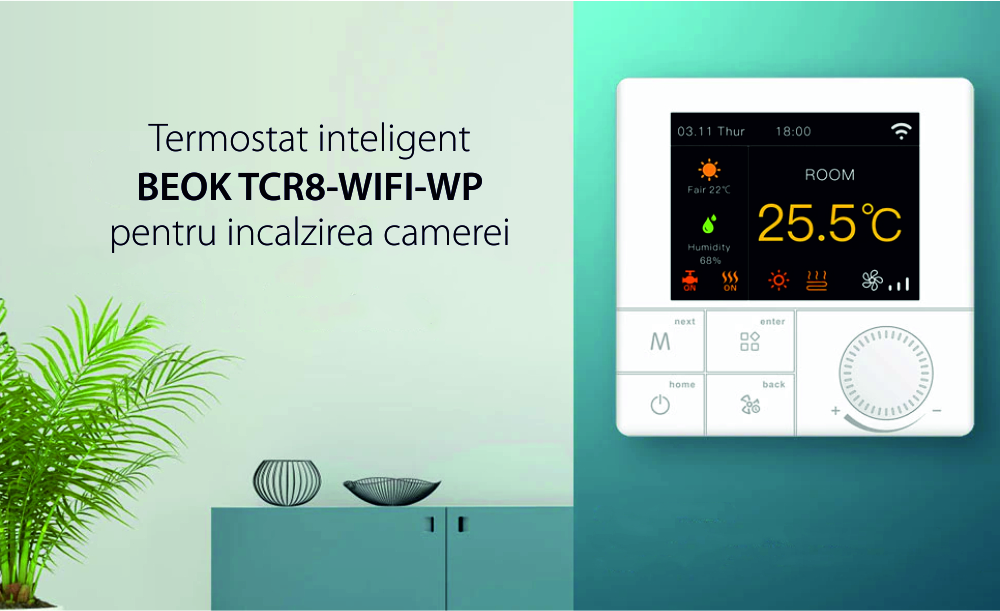 Termostat pentru incalzirea termica cu gaz BeOk TCR8-WIFI-WP(3A)