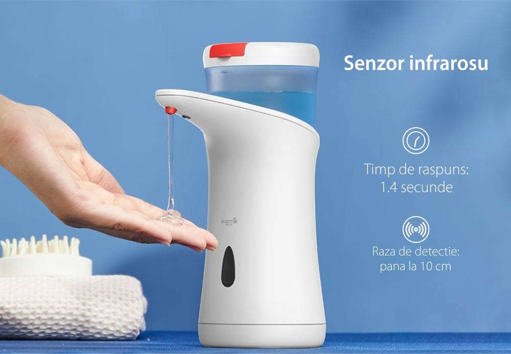 Dozator de sapun cu senzor Deerma XS100, Capacitate 250 mL, Putere 2.5 W