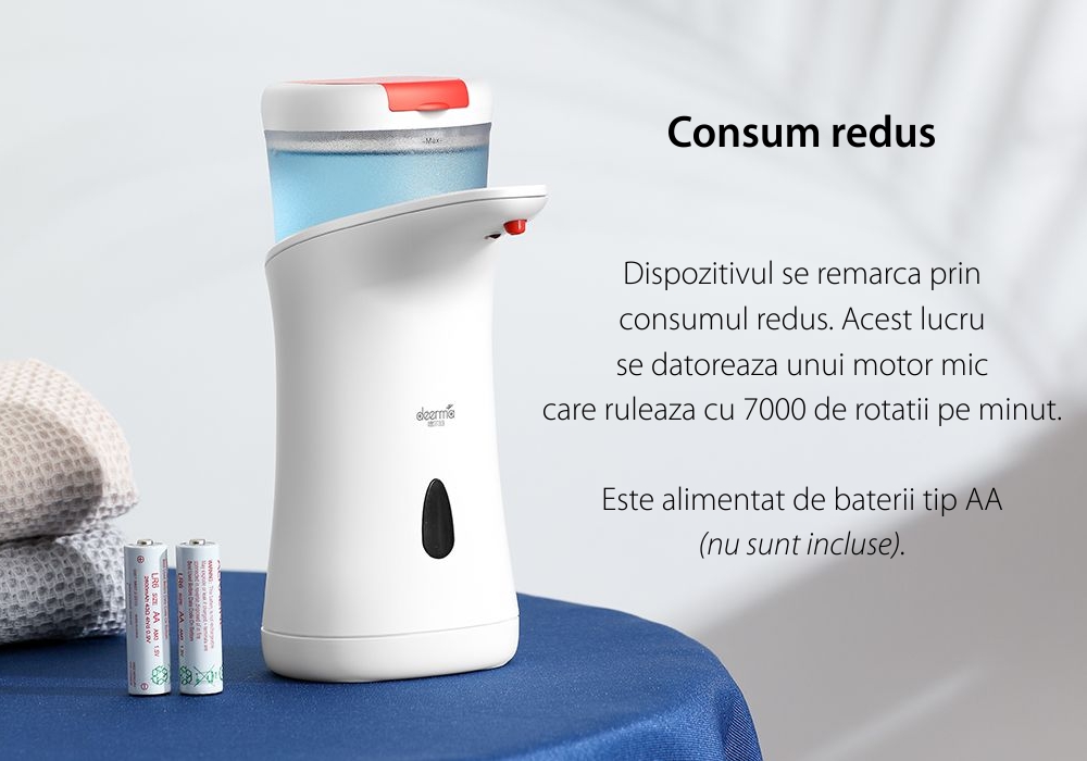 Dozator de sapun cu senzor Deerma XS100, Capacitate 250 mL, Putere 2.5 W