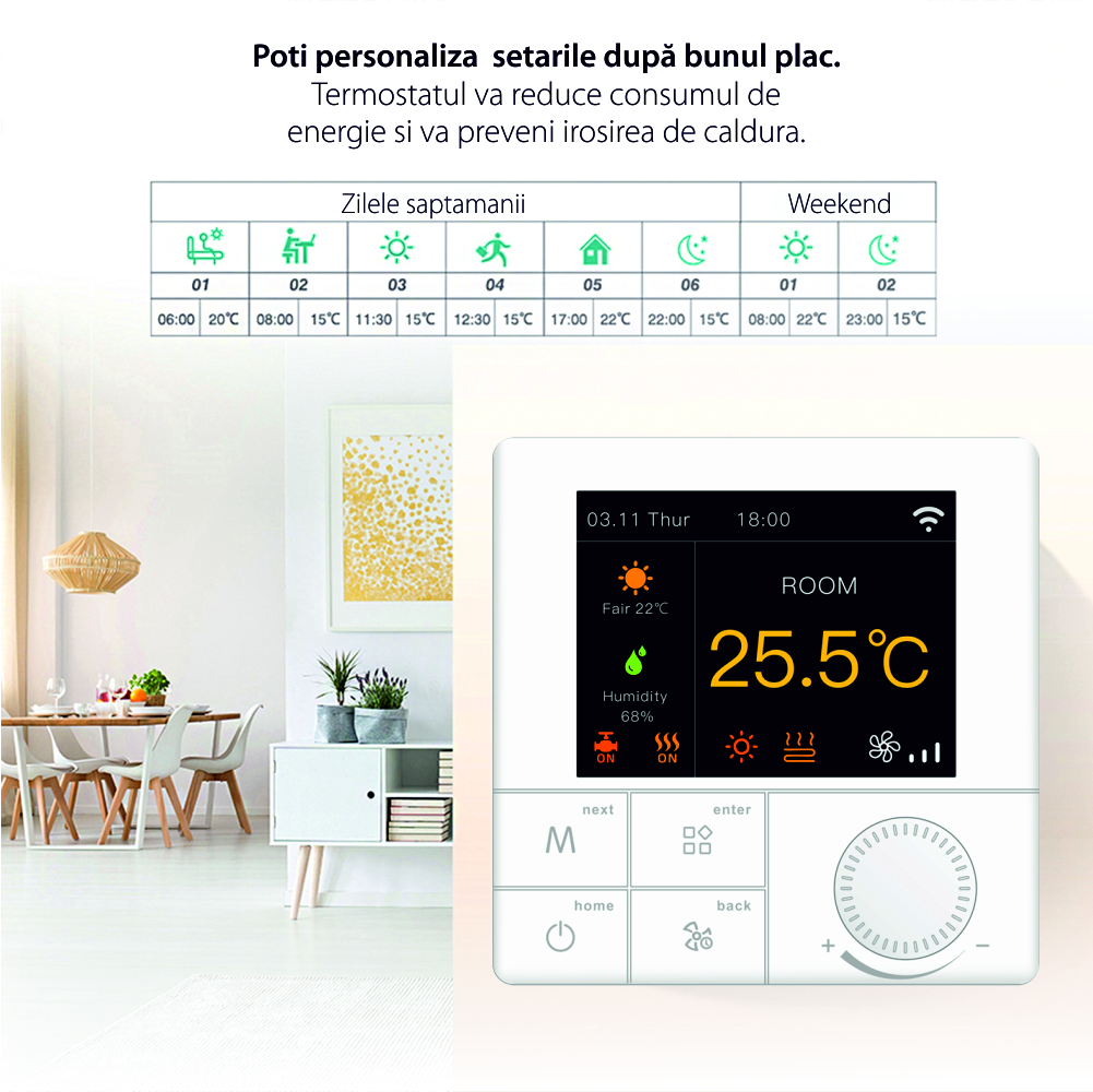 Termostat pentru incalzire electrica in pardoseala BeOk TCR8-WIFI-EP(16A)