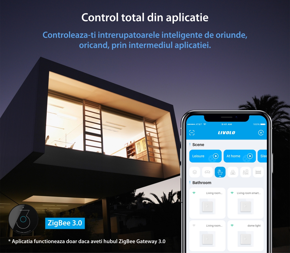 Hub Livolo cu Protocol ZigBee 3.0, Control aplicatie & Wi-Fi, Model 2022
