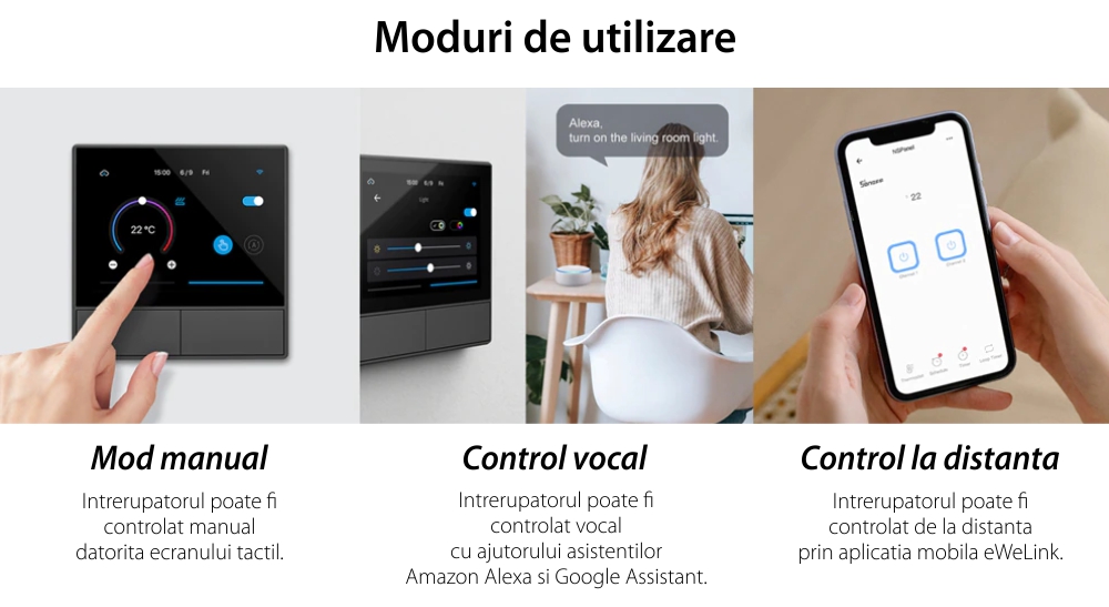 Intrerupator inteligent cu touch si functie termostat Sonoff NS Panel